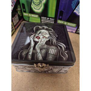 Tattooed Money-Themed Metal Storage Box W/ Removable Tray For Jewelry Keepsakes